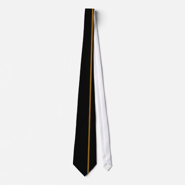 Cravate Ligne verticale mince Brown d'or sur le noir (Devant)