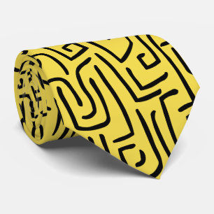 Cravate Lignes Abstraites 130318 - Noir sur #fff300 Jaune