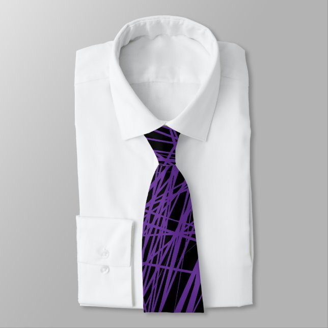 Cravate Lignes Abstraites - Raisin sur noir (Attaché)
