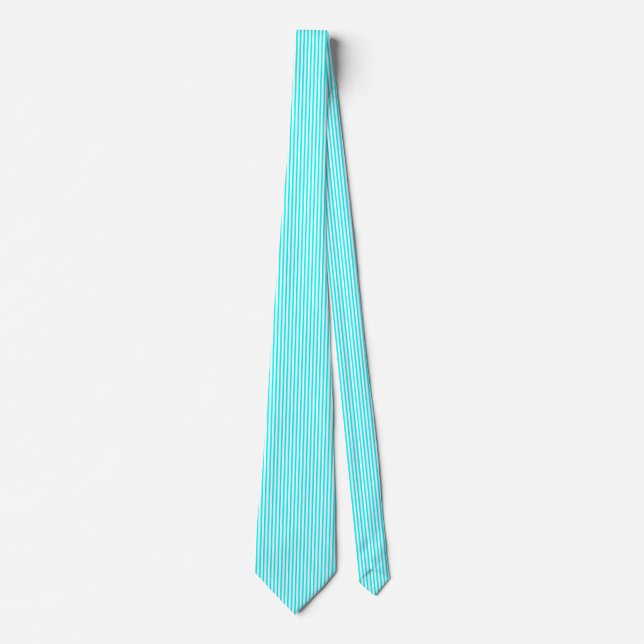 Cravate Lignes blanches du détroit avec bleu cyan (Devant)