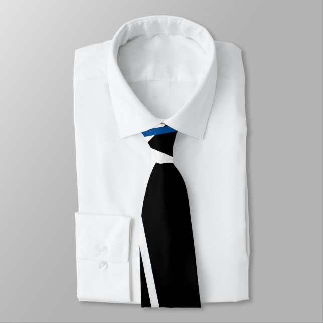 Cravate Lignes bleues et blanches Abstraites sur noir B (Attaché)