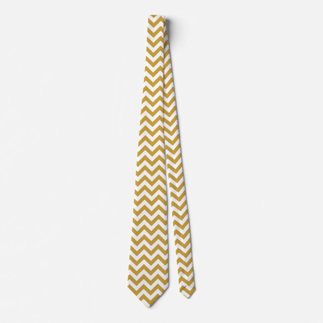 Cravate Lignes Chevron Zigzag Satin Sheen Or (Devant)