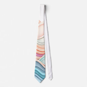 Cravate Lignes ondulées abstraites 3D pastel doux