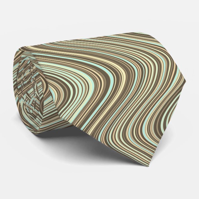 Cravate Lignes ondulées Brown clair/beige/bleu turquoise (Roulé)