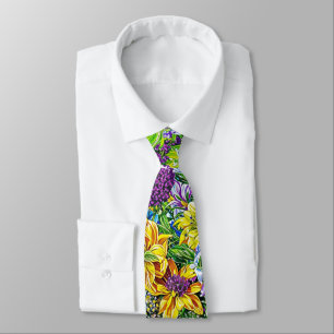 Cravate Lilac Jaune Bleu Vert Jardin Fleurs Motif