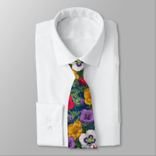 Cravate Lilac Rouge Blanc Jaune Poppies & Feuilles verts