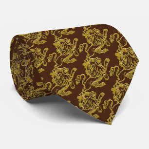 Cravate Lion d'or sur brun chocolat