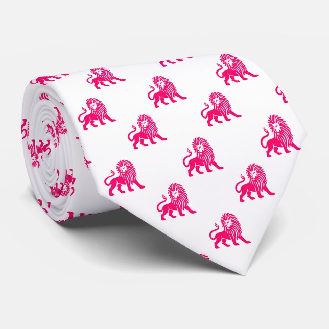 Cravate Lion Motif - Neon rouge sur blanc (Roulé)