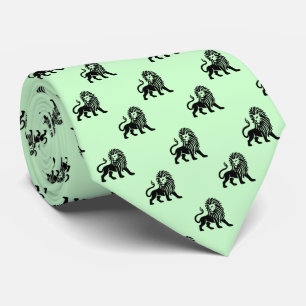 Cravate Lion Motif - Noir sur Ghost Green