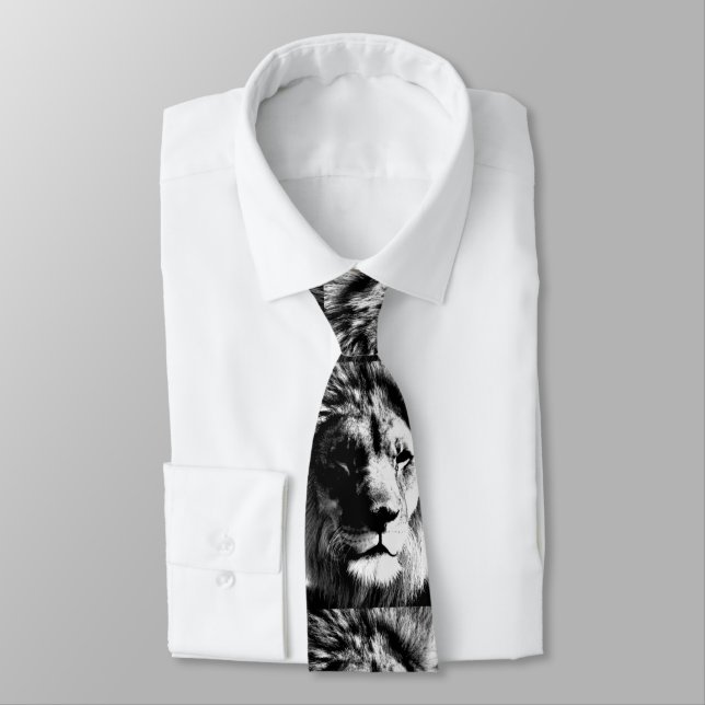 Cravate Lion noir et blanc (Attaché)