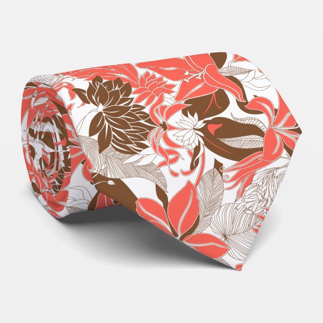 Cravate Lis tropical et Protea d'Hawaï de découpe floraux (Roulé)