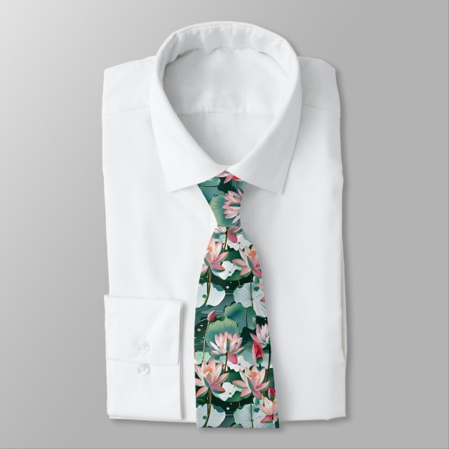 Cravate Lotus Blossoms & Lily Pads Seamless Elegant Floral (Attaché)