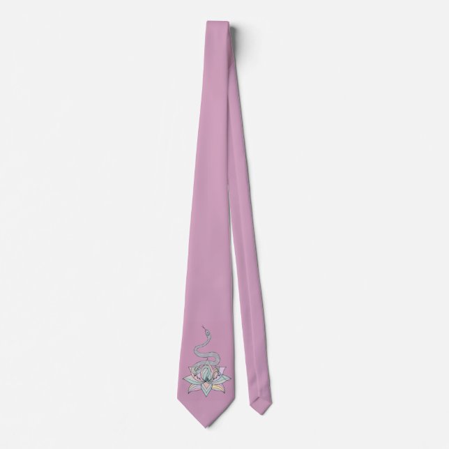 Cravate Lotus & Snake en rose (Devant)