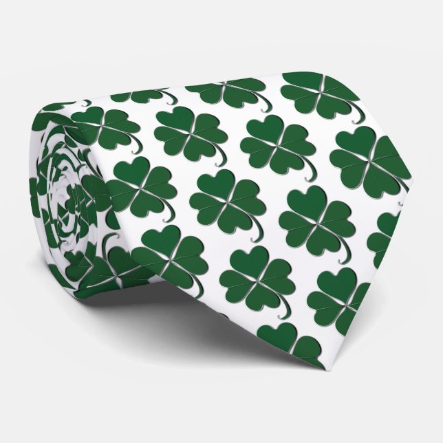 Cravate Lucky Shamrock vert et blanc (Roulé)