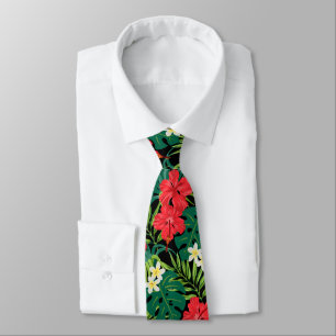 Cravate Luna Hibiscus Garden Hawaiian - Rouge et Noir