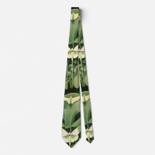 Cravate Luna Moth et fleurs - Vert et Crème