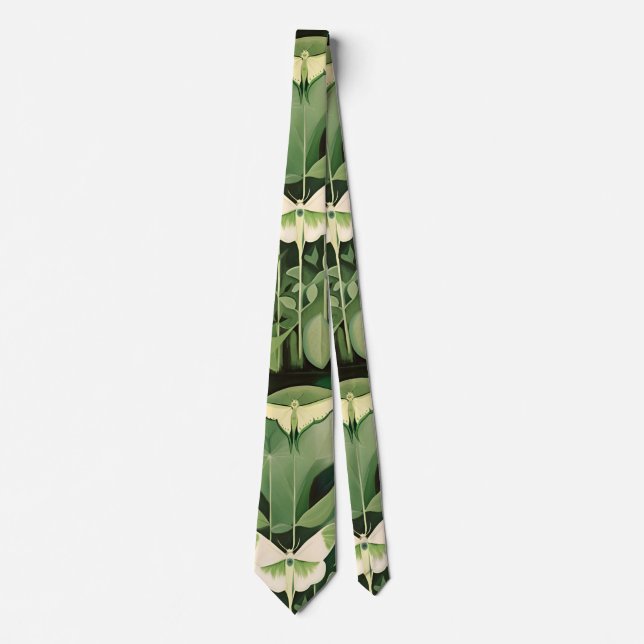 Cravate Luna Moth et fleurs - Vert et Crème (Devant)