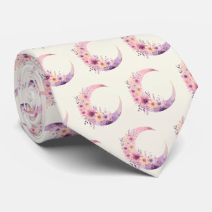 Cravate Lune rose Croissant avec Jolie Fleurs Motif