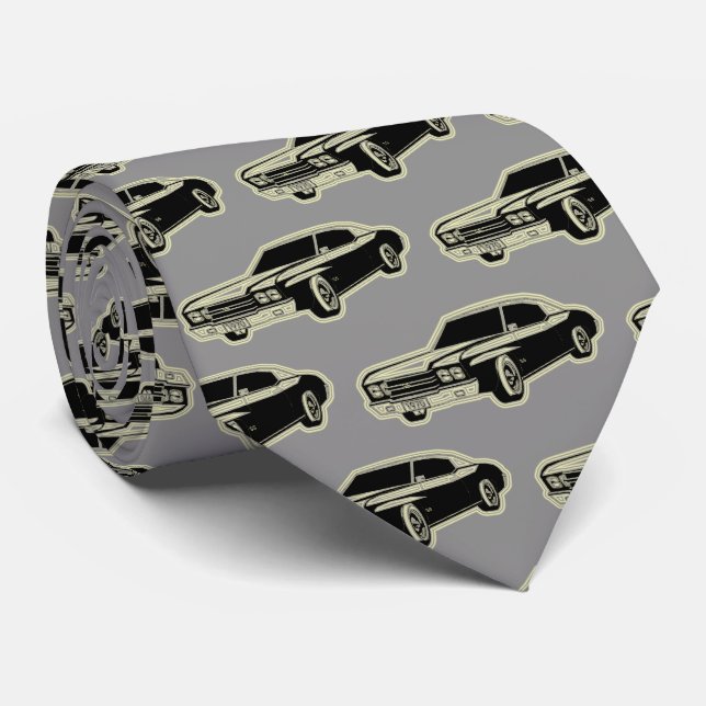 Cravate Luxe Elegant Moderne Voiture Noir Or (Roulé)