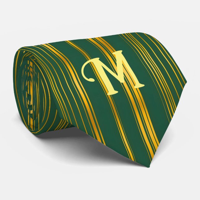 Cravate Luxe Moderne Green Gold Linen Texture Collection (Roulé)