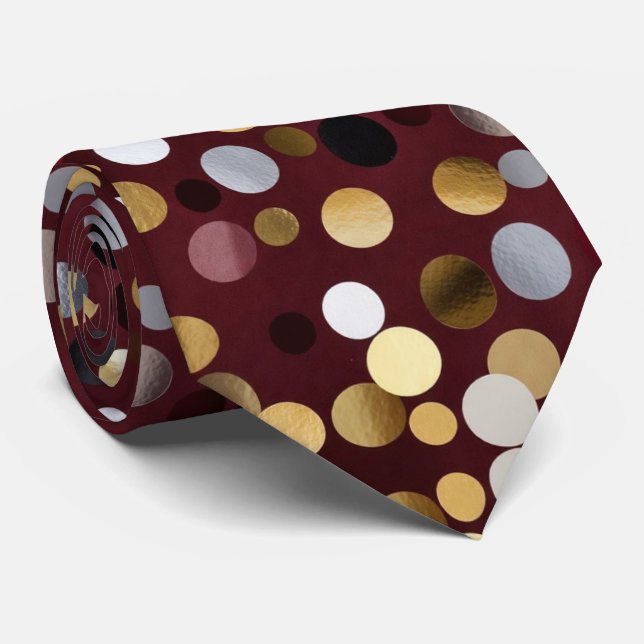 Cravate  Luxe Wine Red with Gold & Silver Dot  (Roulé)
