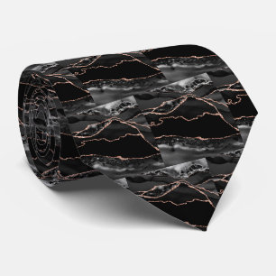 Cravate Luxueux Faux Glitter Rose Gold Faux Soie Noir