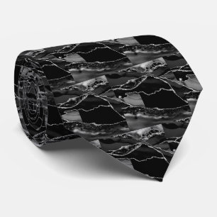 Cravate Luxueux Noir Argent Faux Paillettes Faux Soie