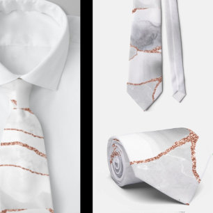 Cravate Luxueux Rose Gold Blanc Agate Geode Paillettes