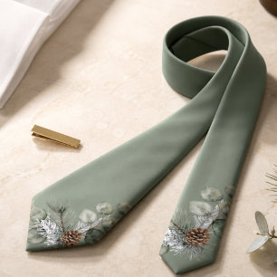 Cravate Luxueux Silence Monogramme Botanique Sage Vert Mar
