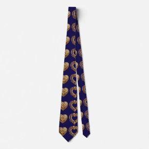 Cravate Luxurious Golden Baroque Hearts Pattern on Navy Bl