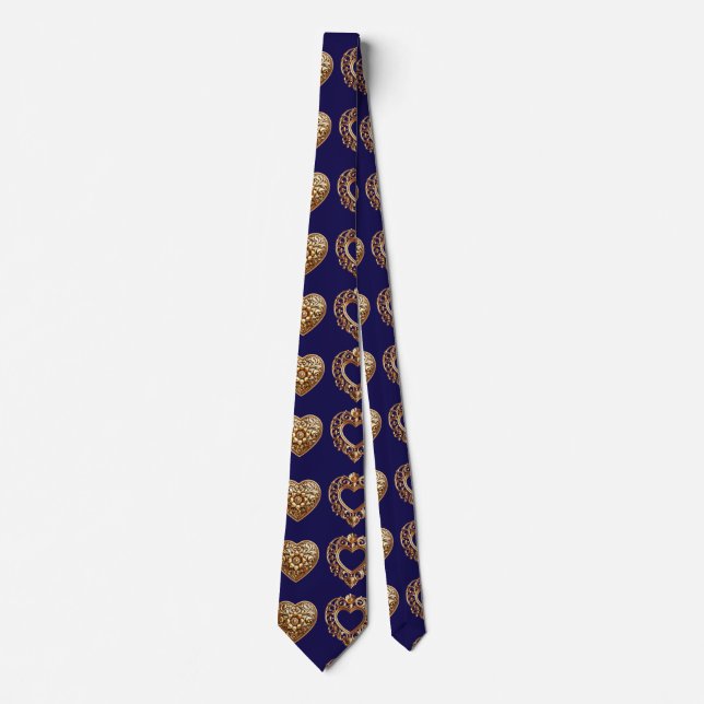 Cravate Luxurious Golden Baroque Hearts Pattern on Navy Bl (Devant)