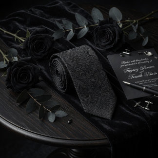 Cravate Luxury Midnight Black Embossed Damask Floral 