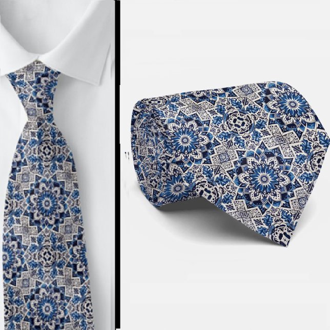 Cravate Luxury Statement Moroccan Tiled Faux Silk Neck Tie (Créateur téléchargé)