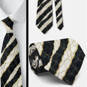 Cravate Luxury Stone Tie Marbre Noir, Blanc & Or