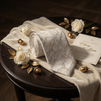 Cravate Luxury White Marble and Liquid Gold Veins