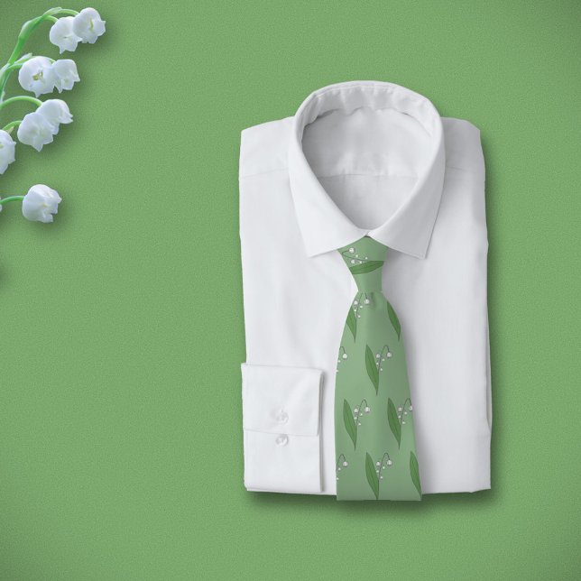 Cravate Lys botanique de la Fleur de Vallée Pastel (Botanical Lily of the Valley green Neck Tie)