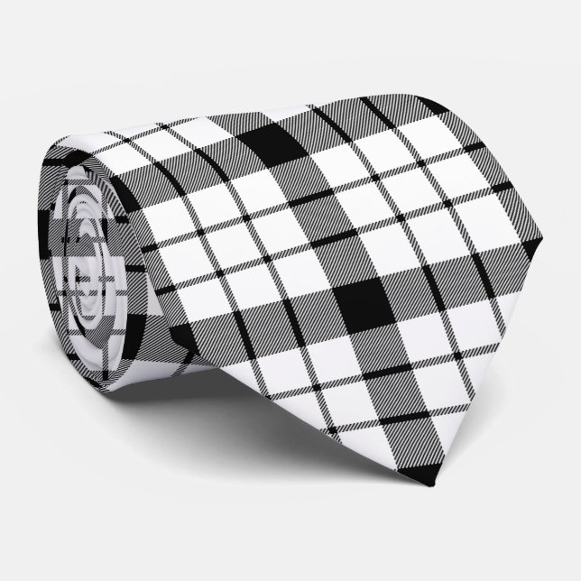 Cravate MacFarlane tartan noir blanc plaid (Roulé)