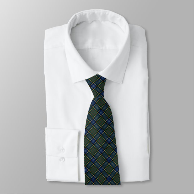 Cravate MacMillan Clan Chasse Tartan bleu et vert Plaid (Attaché)