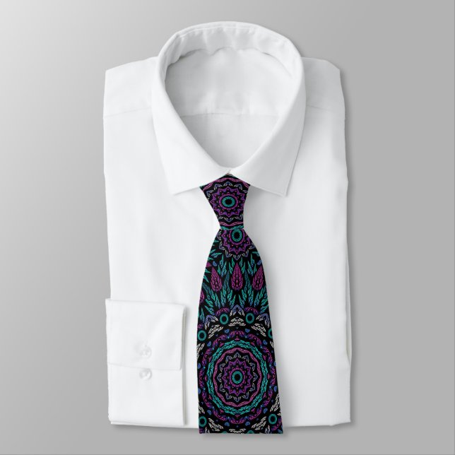 Cravate Magenta Bleu Turquoise Gothique Vitrage Mandala (Attaché)