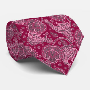 Cravate Magenta paisley damas floral orienté ethnique