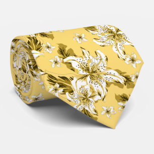 Cravate Magnifique motif de fleurs jaune pâle