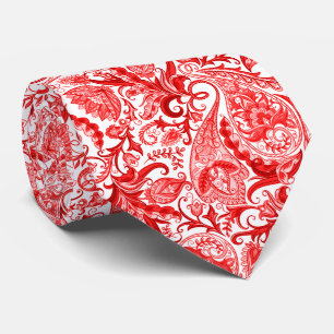 Cravate Magnifique motif floral paisley rouge et blanc