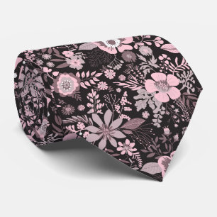 Cravate Magnifique motif floral pastel rose de style rétro