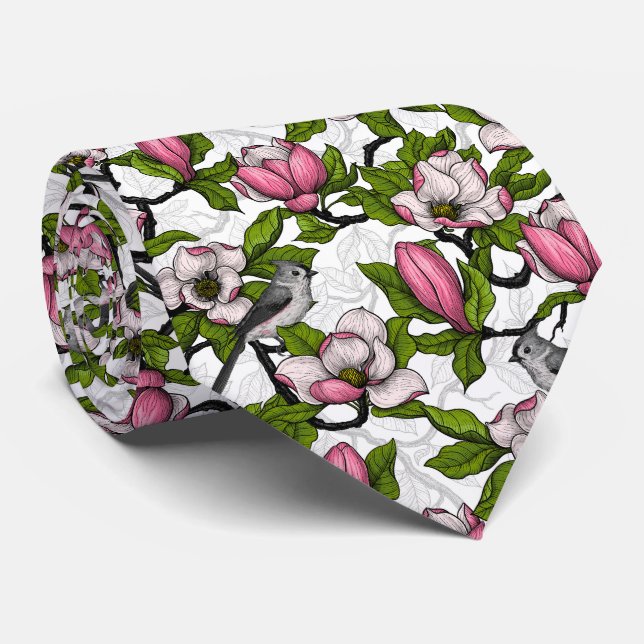 Cravate Magnolia en floraison et tireur (Roulé)