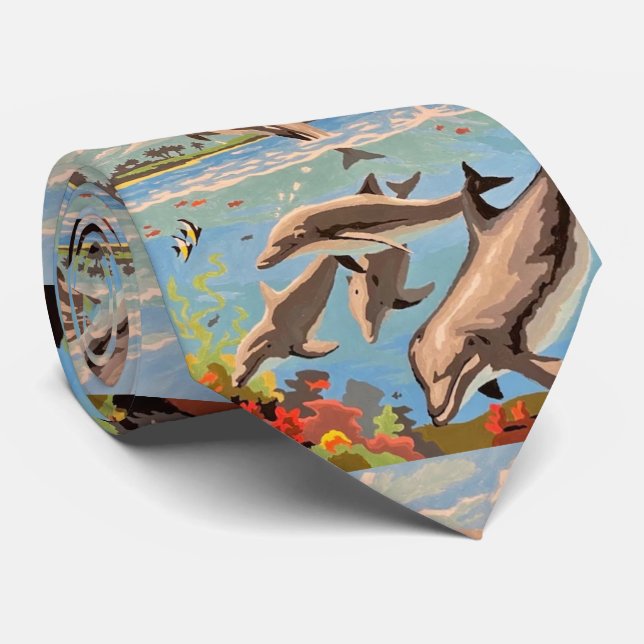 Cravate Main Painted by Number | Dolphins | (Roulé)