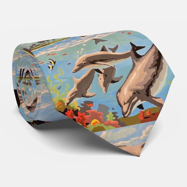 Cravate Main Painted by Number | Dolphins | (Roulé)