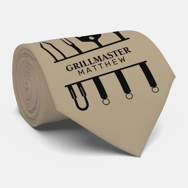 Cravate Maître du grill noir kaki nom personnalisé fête de (Roulé)