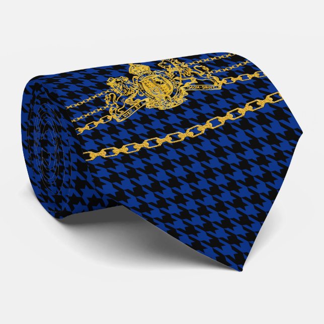Cravate Maîtrise de l'Emblème d'or Trim Black Blue Houndst (Roulé)