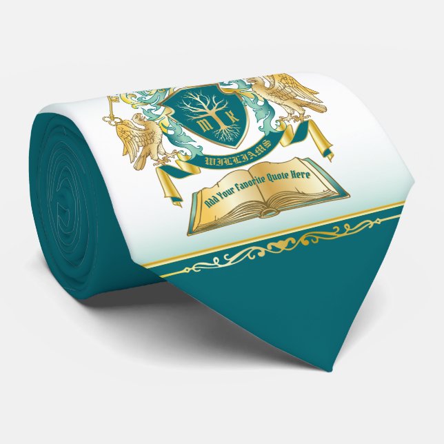 Cravate Make Your Own Emblem Tree Book Key Crown Gold Jade (Roulé)