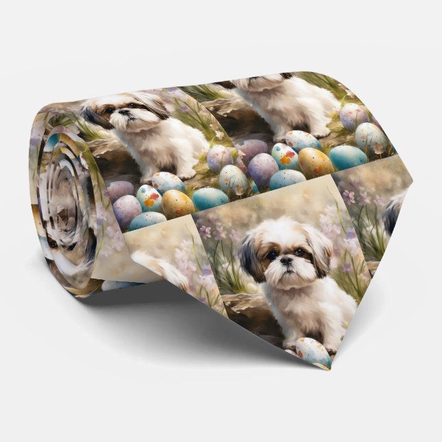 Cravate Malti Tzu Chien avec Oeufs de Pâques Vacances (Roulé)